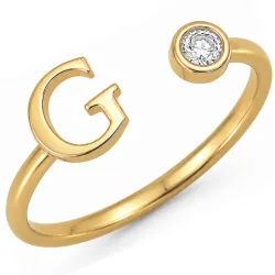 bogstav G zirkon ring i forgyldt messing