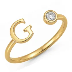bogstav G zirkon ring i forgyldt messing