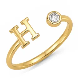 bogstav H zirkon ring i forgyldt messing