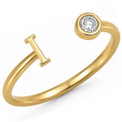 bogstav I zirkon ring i forgyldt messing