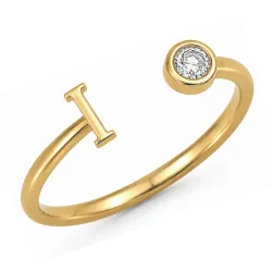 bogstav I zirkon ring i forgyldt messing