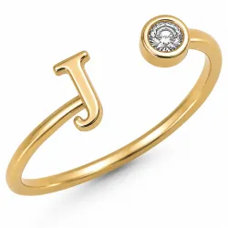 bogstav J zirkon ring i forgyldt messing