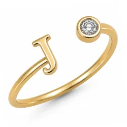 bogstav J zirkon ring i forgyldt messing - My Letter