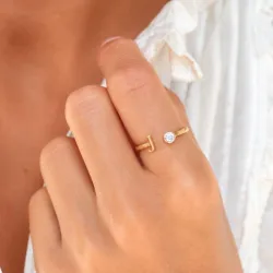 bogstav J zirkon ring i forgyldt messing - My Letter