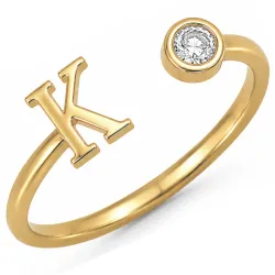 bogstav K zirkon ring i forgyldt messing