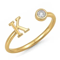 bogstav K zirkon ring i forgyldt messing