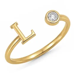 bogstav L zirkon ring i forgyldt messing