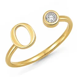 bogstav O zirkon ring i forgyldt messing