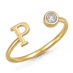 bogstav P zirkon ring i forgyldt messing