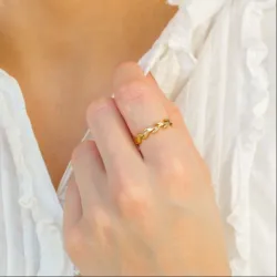 vandfast blad ring i forgyldt stål - OCEANA