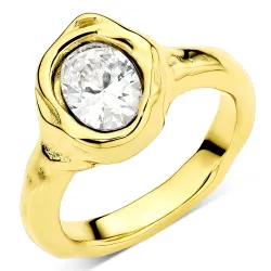 vandfast zirkon ring i forgyldt stål - OCEANA