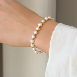 vandfast perle armbånd i forgyldt stål - OCEANA