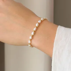 vandfast perle armbånd i forgyldt stål - OCEANA