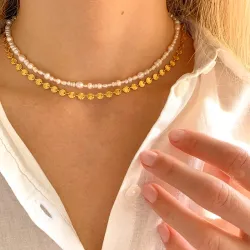 vandfast perle halskæde i forgyldt stål - OCEANA