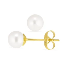 6 mm vandfaste hvid perle ørestikker i forgyldt stål - OCEANA