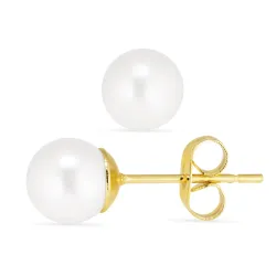 7 mm vandfaste hvid perle ørestikker i forgyldt stål - OCEANA