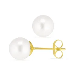 8 mm vandfaste hvid perle ørestikker i forgyldt stål - OCEANA
