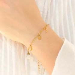 vandfast måne og stjerne armbånd i forgyldt stål - OCEANA