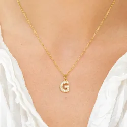 vandfast bogstav G zirkon Halskæde med vedhæng i forgyldt stål - OCEANA