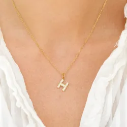 vandfast bogstav H zirkon Halskæde med vedhæng i forgyldt stål - OCEANA