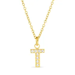 vandfast bogstav T zirkon Halskæde med vedhæng i forgyldt stål - OCEANA