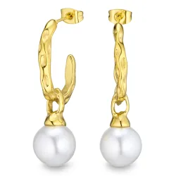 vandfaste perle halvcreoler i forgyldt stål - OCEANA