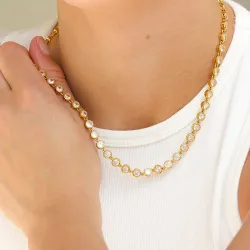 vandfast zirkon halskæde i forgyldt stål - OCEANA