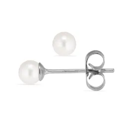 4 mm vandfaste hvid perle ørestikker i stål - OCEANA