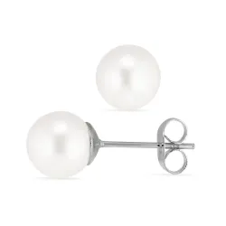 8 mm vandfaste hvid perle ørestikker i stål - OCEANA