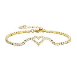 vandfast hjerte zirkon armbånd i forgyldt stål 17 + 3 cm x 10,0 mm  - OCEANA