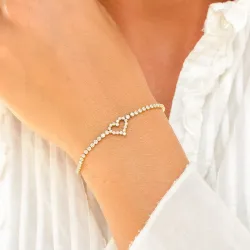vandfast hjerte zirkon armbånd i forgyldt stål 17 + 3 cm x 10,0 mm  - OCEANA