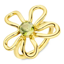vandfast blomster grøn ring i forgyldt stål - OCEANA