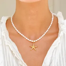 vandfast søstjerne halskæde i forgyldt stål - OCEANA