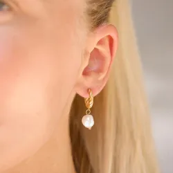 vandfaste perle halvcreoler i forgyldt stål - OCEANA