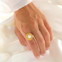 vandfast perle justerbar ring i forgyldt stål - OCEANA