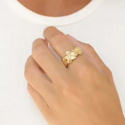 vandfast blomster ring i forgyldt stål - OCEANA