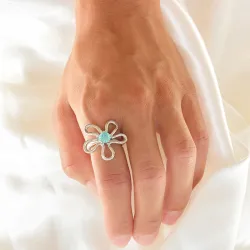 vandfast blomster blå ring i stål - OCEANA