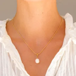 vandfast perle halskæde i forgyldt stål - OCEANA