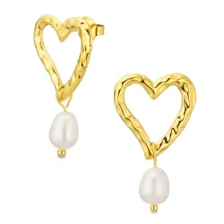 vandfaste hjerte perle øreringe i forgyldt stål - OCEANA