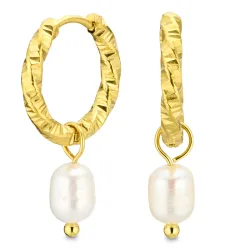 vandfaste perle creoler i forgyldt stål - OCEANA