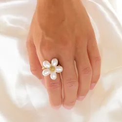 vandfast perle ring i forgyldt stål - OCEANA