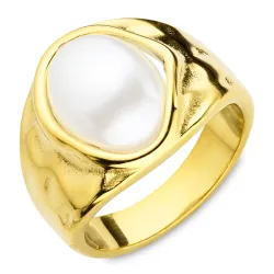 vandfast perle ring i forgyldt stål - OCEANA