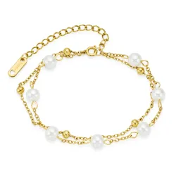 vandfast perle armbånd i forgyldt stål - OCEANA