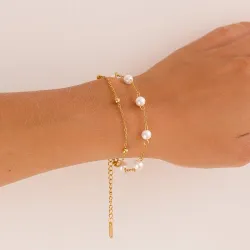 vandfast perle armbånd i forgyldt stål - OCEANA