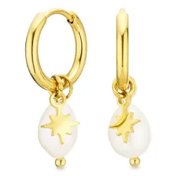 vandfaste perle creoler i forgyldt stål - OCEANA