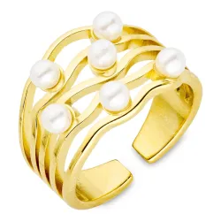 vandfast perle ring i forgyldt stål - OCEANA