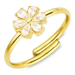 vandfast blomster zirkon justerbar ring i forgyldt stål - OCEANA