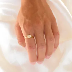 vandfast blomster zirkon justerbar ring i forgyldt stål - OCEANA