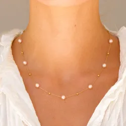 vandfast perle halskæde i forgyldt stål - OCEANA