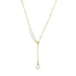 vandfast perle Y-halskæde i forgyldt stål - OCEANA